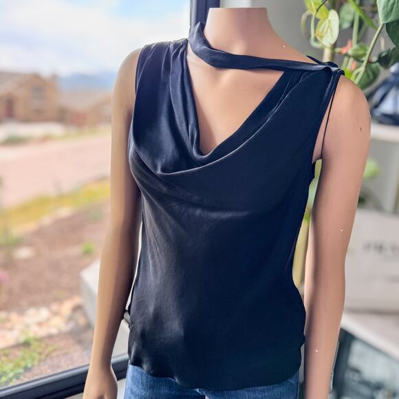Banana Republic, Hammered Black Satin Cowl-Neck Tank, Sleeveless, Women’s Small - Picture 4 of 10